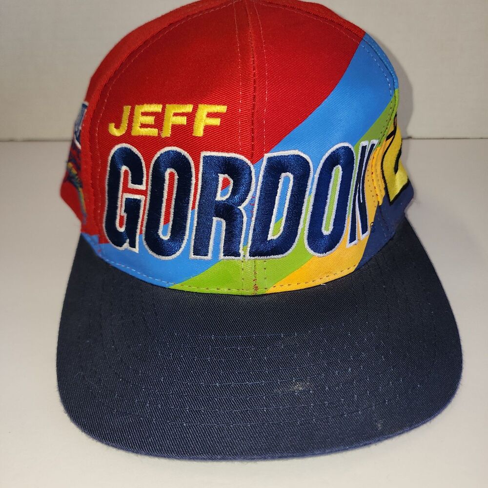 Vintage Jeff Gordon Hat Cap Snap Back Rainbow Striped NASCAR Racing DuPont 90s